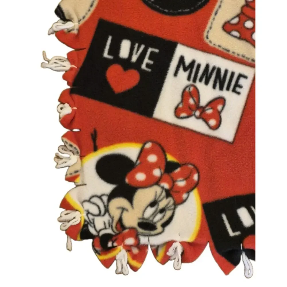 Minnie Mouse Flannel Throw Blanket Handcrafted Red Black White 60x56